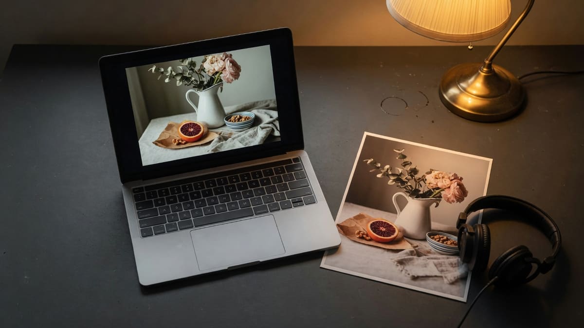 Laptop playing a short clip that matches a printed still, the MP4 result of MiniMax H3 image to video